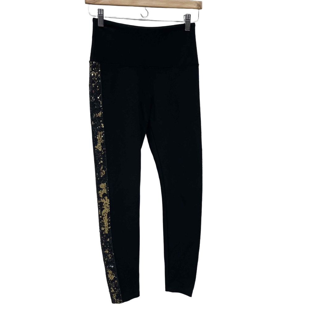 Lysse black Leggings sequin sides stripe S - 4/6 stretch pants pull on